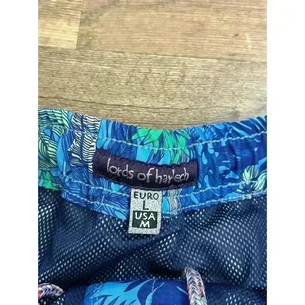 Lords of Harlech Quack Jungle Garden Blue Swim Trunks Men's L 3.5